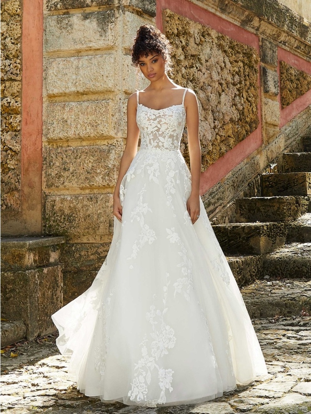 Morilee Lace A-Line Wedding Gown with Spaghetti Straps - Ivory